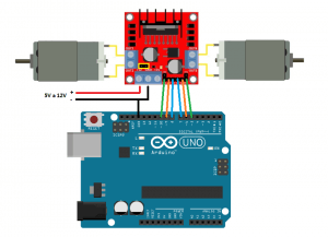 Arduino UNO 使用 L298N 连接直流电机电路图