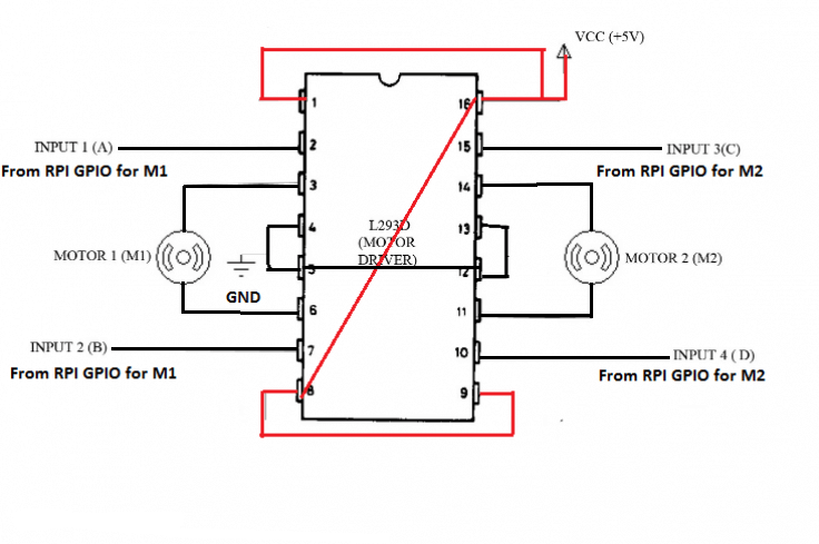 L293D驱动两路直流电机的连接图