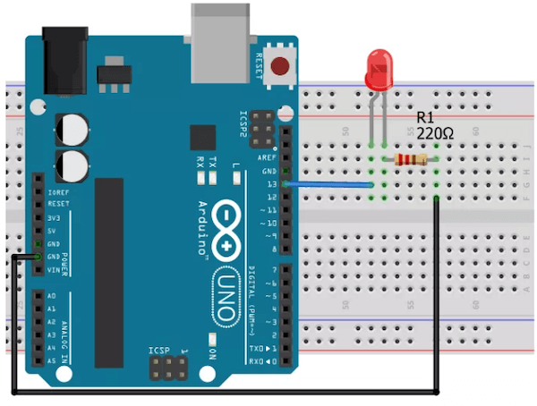 Arduino连接LED电路原理图