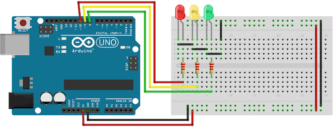 Arduino红绿灯电路连接图