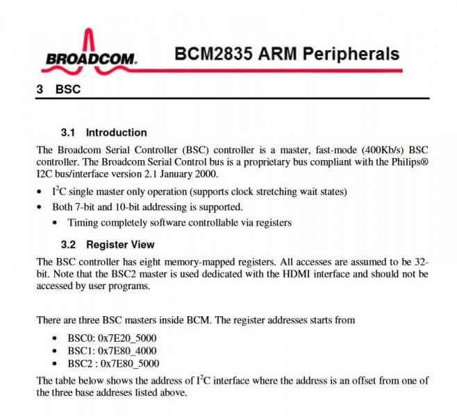 BCM2835 ARM外围设备规范文档 28页