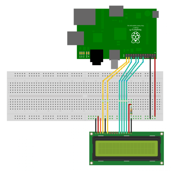 Raspberry Pi 连接 LCD 1602的电路图
