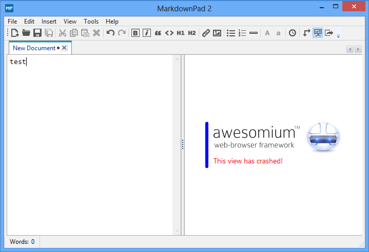  MarkdownPad 2 HTML渲染组件出错提示