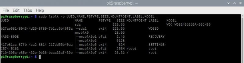 树莓派SSD硬盘查找UUID